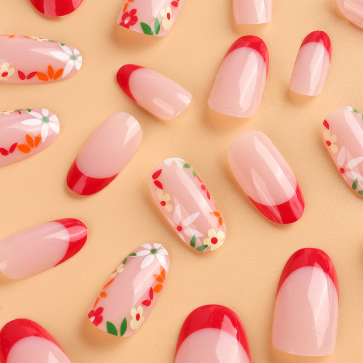 Floral French Tip False Nail Art Kalsten