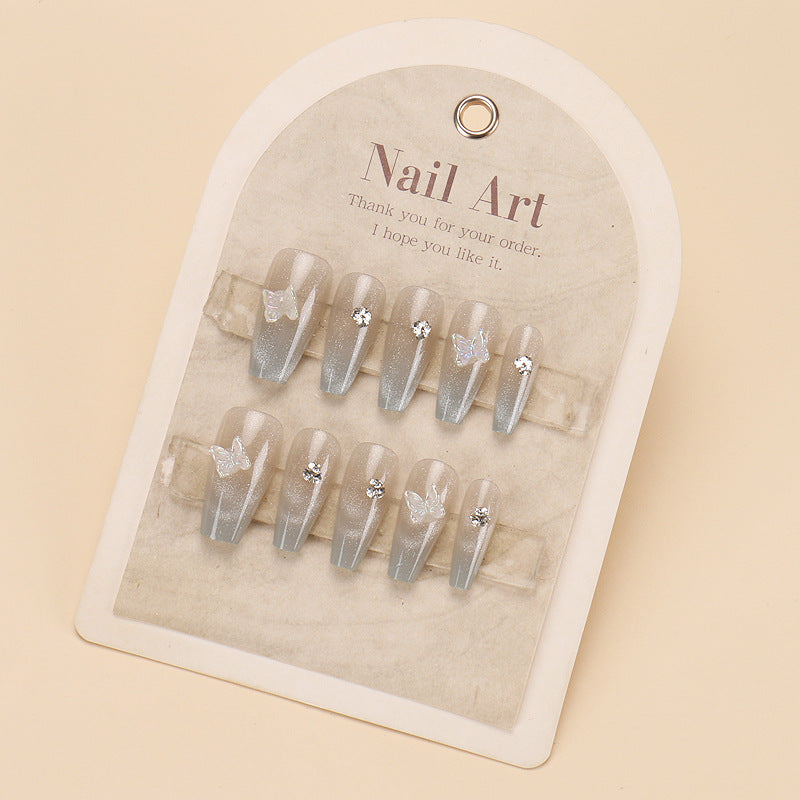 Glamorous Press-On Nail Set with Rhinestone and Glossy Finish Kalsten