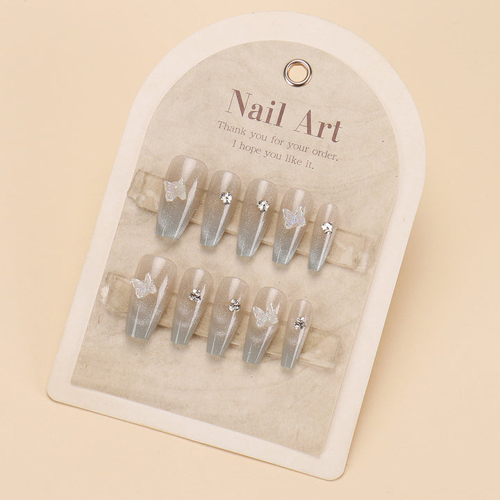 Glamorous Press-On Nail Set with Rhinestone and Glossy Finish Kalsten