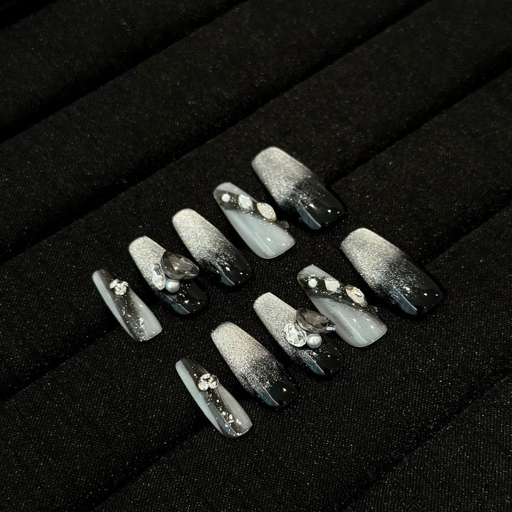 Artistic Ombre Press-On Nail Set with Gemstone Accents