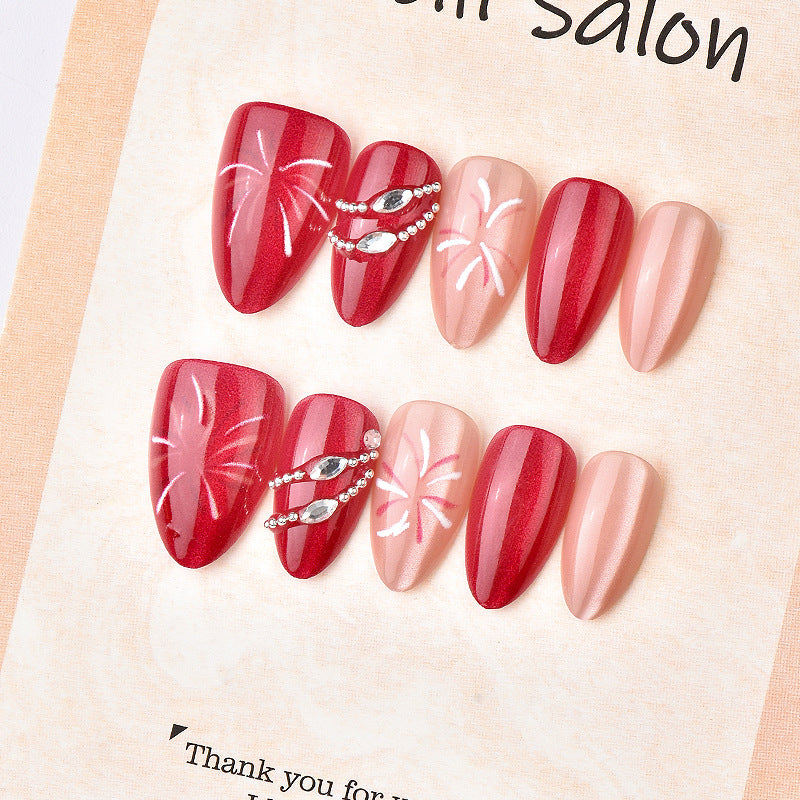 Elegant Press-On Nail Art Set with Rhinestone Accents Kalsten