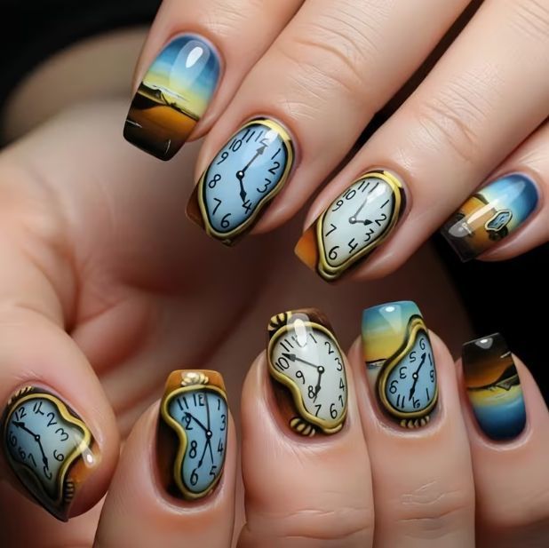 Artistic Time-Themed Nail Art Kalsten