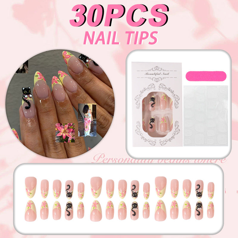 Artistic Cat-Themed Press-On Nail Tips Kalsten