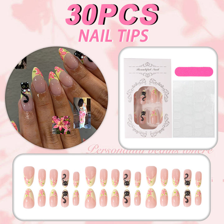 Artistic Cat-Themed Press-On Nail Tips Kalsten