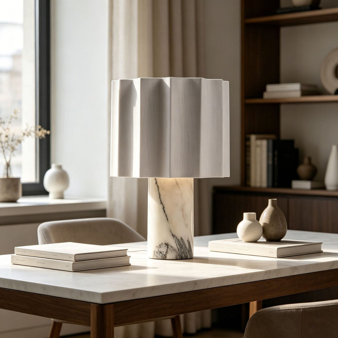 Elegant Marble and Wood Table Lamp