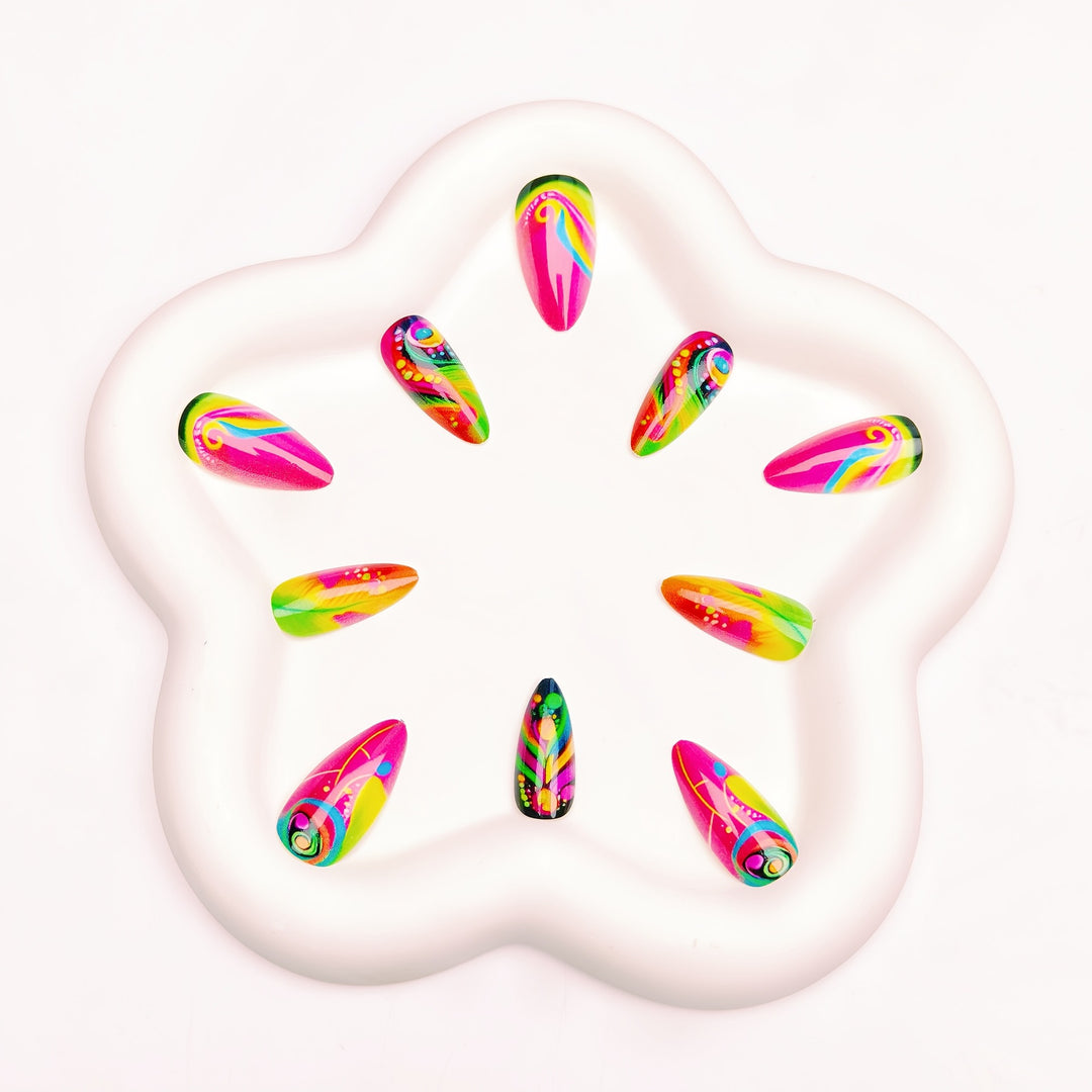 Artistic Neon Feather Nail Art Kalsten