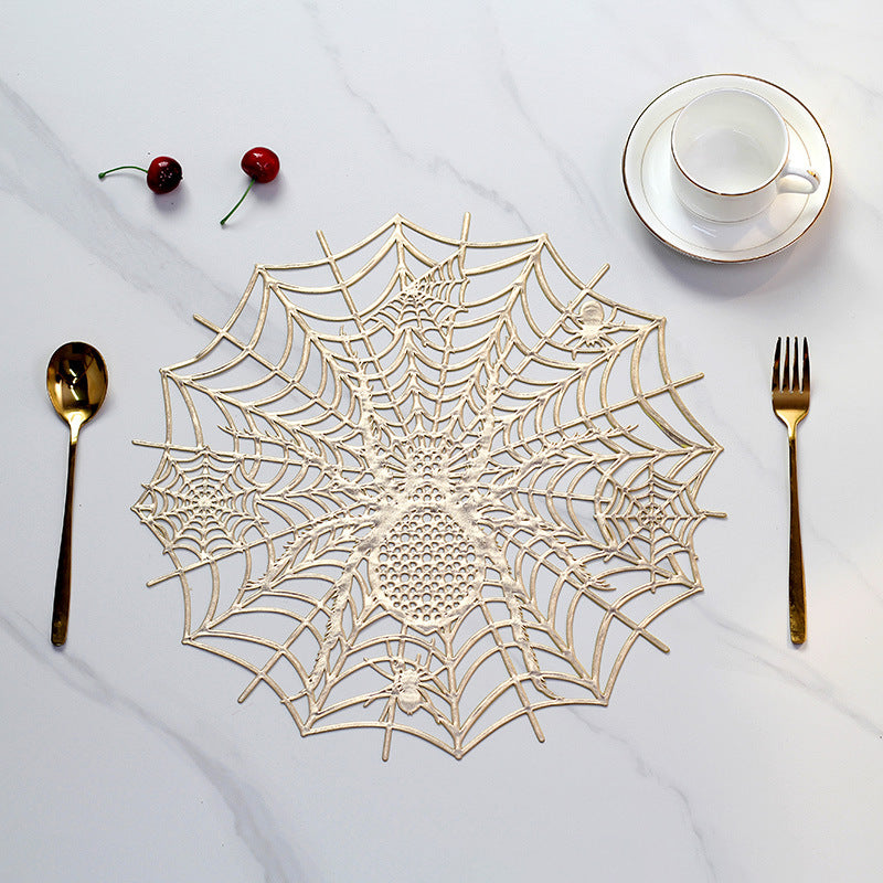 Filigree Halloween Table Decoration Spider Web Placemat made of flexible plastic