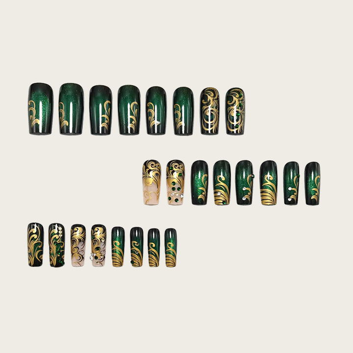 Artificial nails with elegant gold and green tones Kalsten