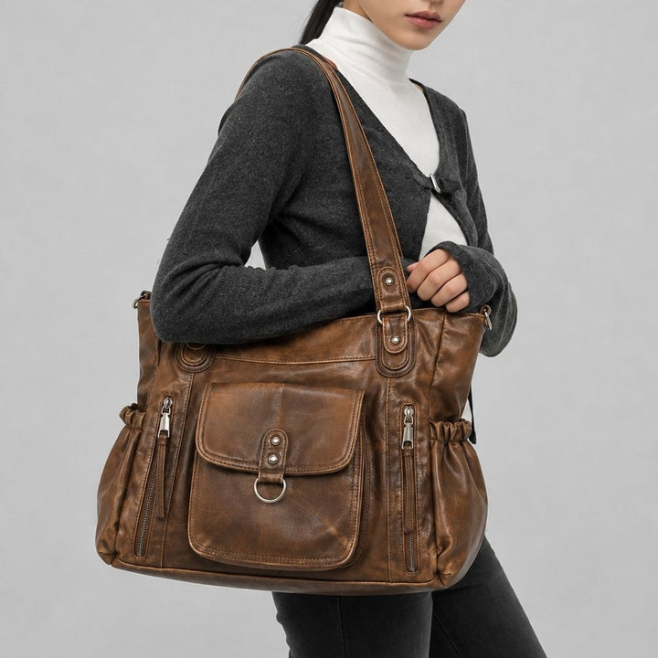Spacious Multifunctional Leather Handbag