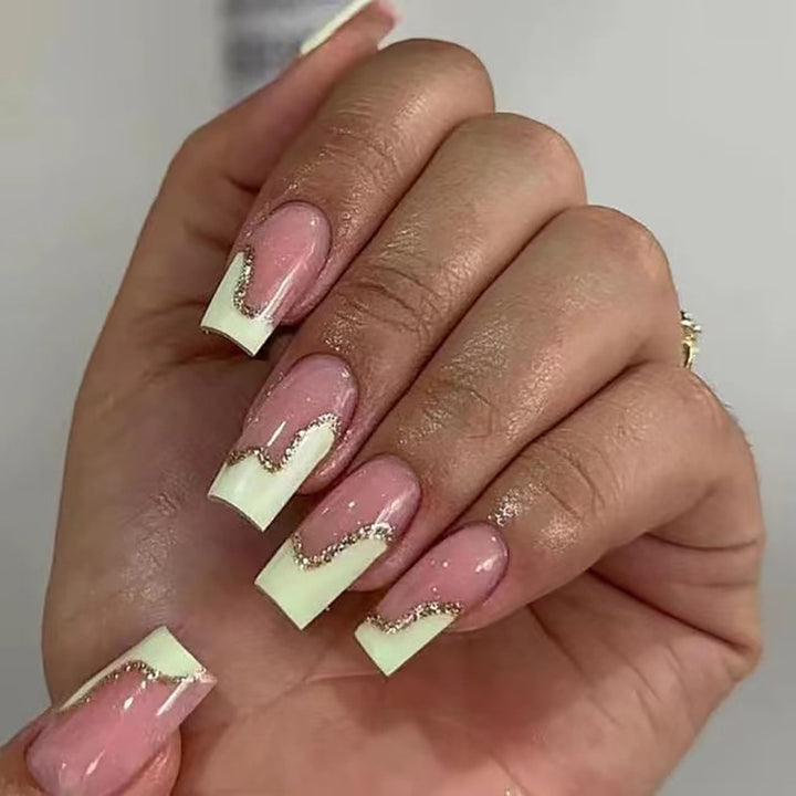 Stiletto Nail Art Extensions with Elegant Glitter Wave Design Kalsten