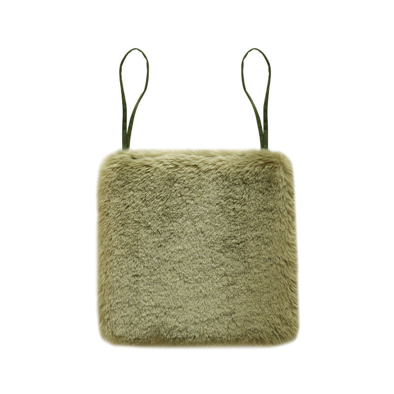 Square fluffy seat cushion with faux fur cover and attachment straps Kalsten
