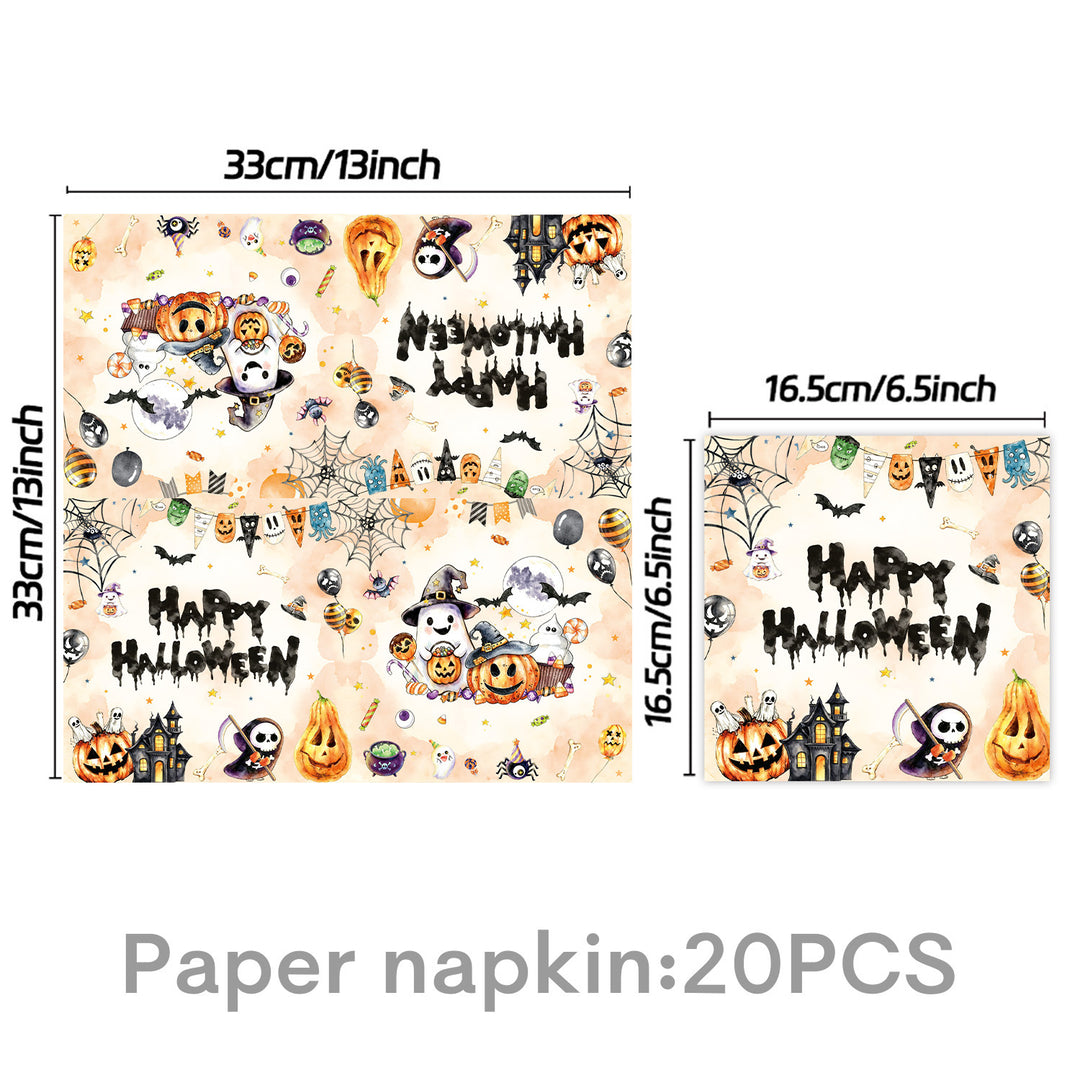 Paper Napkin Set with Halloween Motifs and Detailed Print for Party Decoration