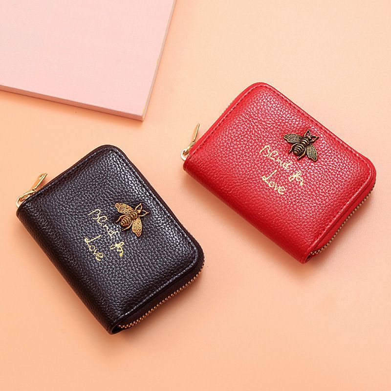 Designer Bee-Embellished Leather Zip-around Wallet Kalsten