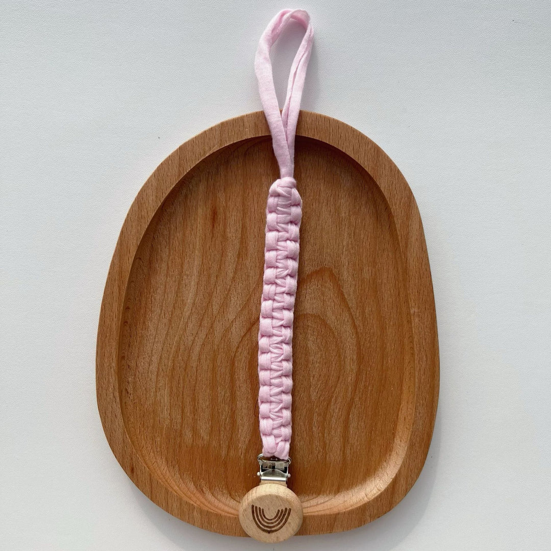 Braided Cotton Pacifier Lanyard with Engraved Wooden Safety Clip