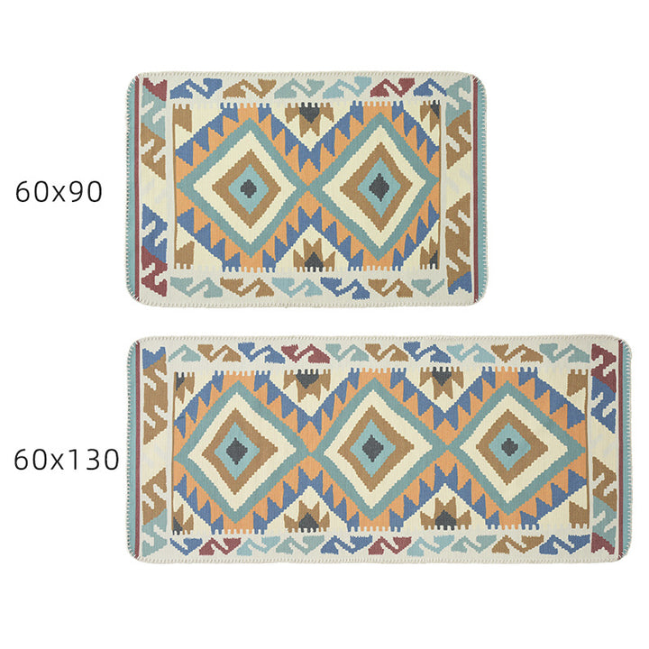 Woven runner rug in ethnic kilim pattern with flat weave structure and non-slip backing Kalsten