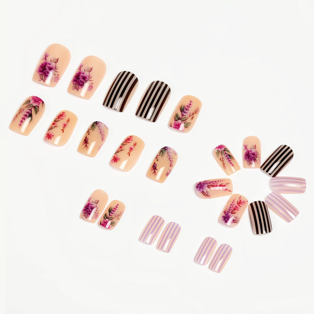 Artificial nails with floral and striped designs Kalsten