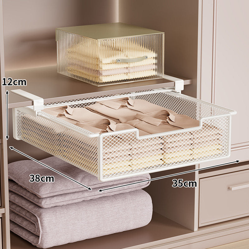 Under-Shelf Pull-Out Metal Mesh Storage Drawer with Clamp Mount