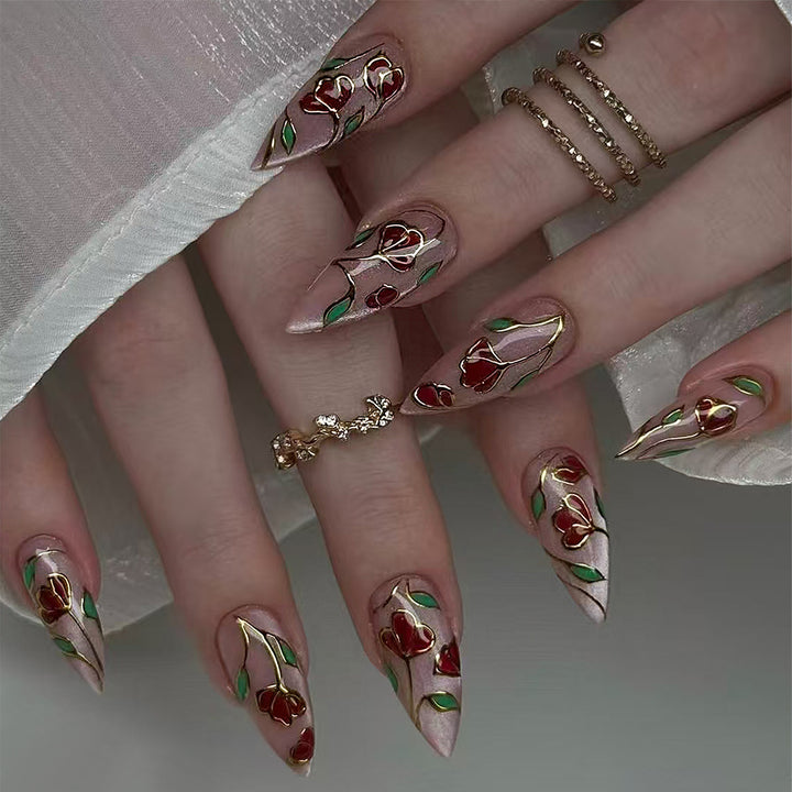 Artificial nails with floral decorations Kalsten