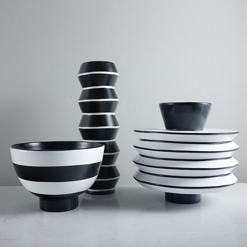 Decorative Serving Bowl with Modern Stripe Design
