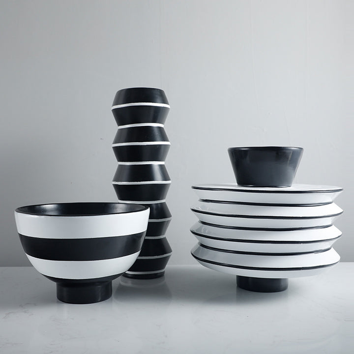 Decorative Serving Bowl with Modern Stripe Design