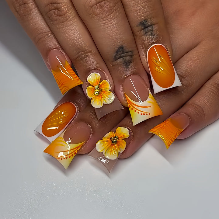 Decorative Press-On Nail Art Set with 3D Floral Accents Kalsten