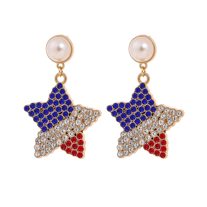 Women's nan patriotic enamel number drop earrings with faux pearl studs Kalsten