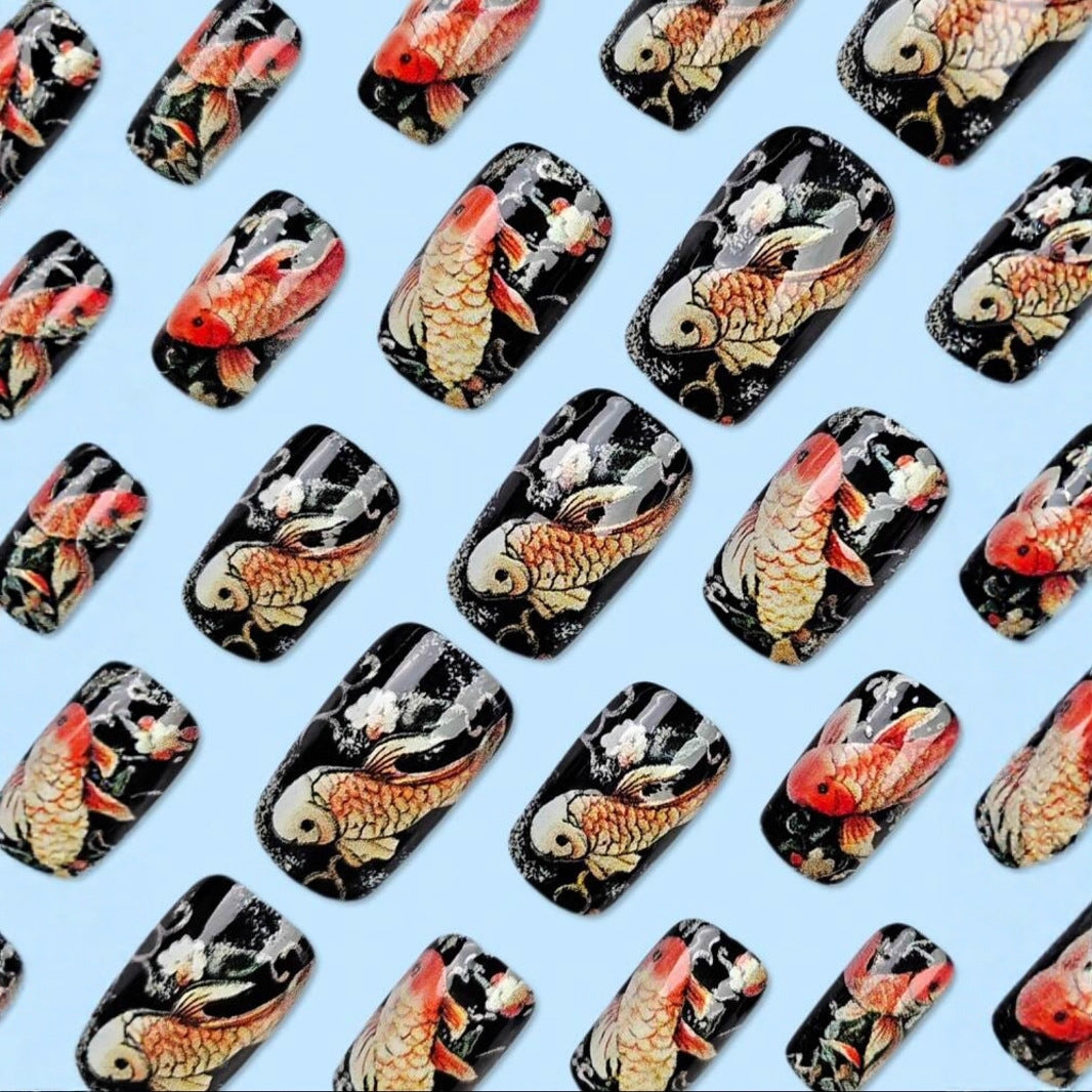 Acrylic nail set with detailed koi design Kalsten