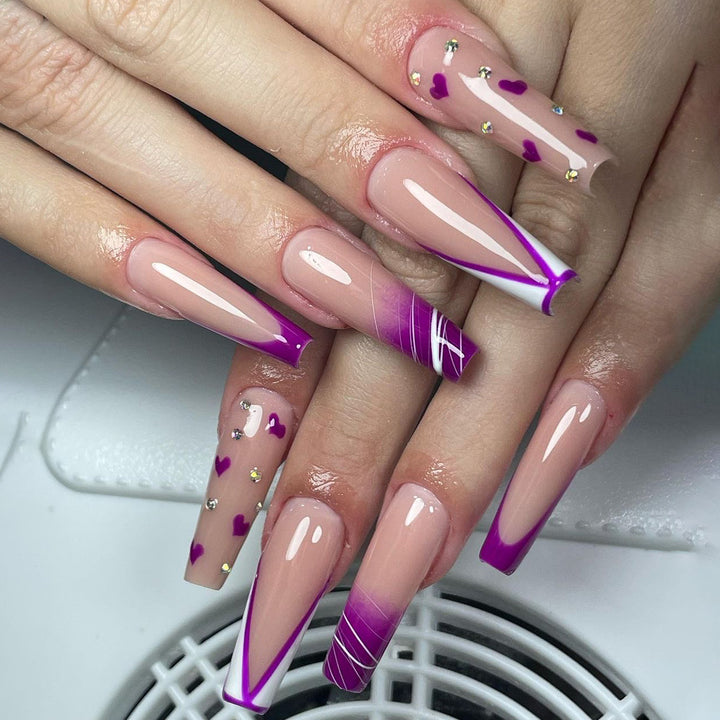 Artistic Gel Nails with Hearts and Gradient Kalsten