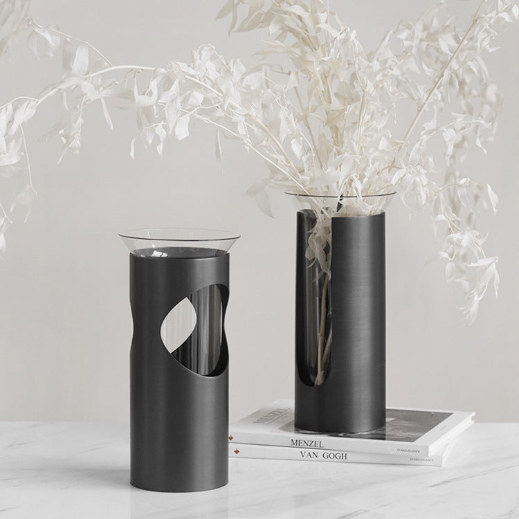 Artistic Modern Glass and Metal Vase