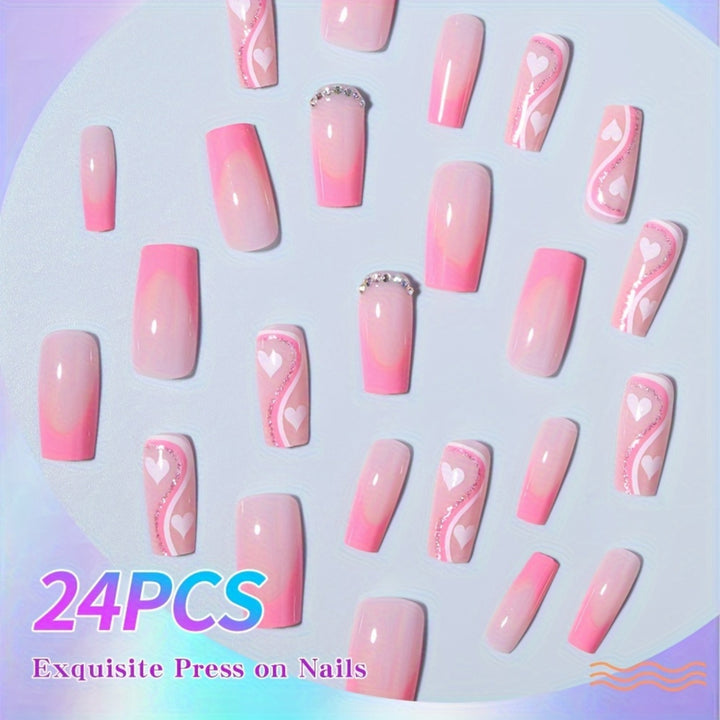 Artificial nail set with romantic heart designs and glamorous accents Kalsten
