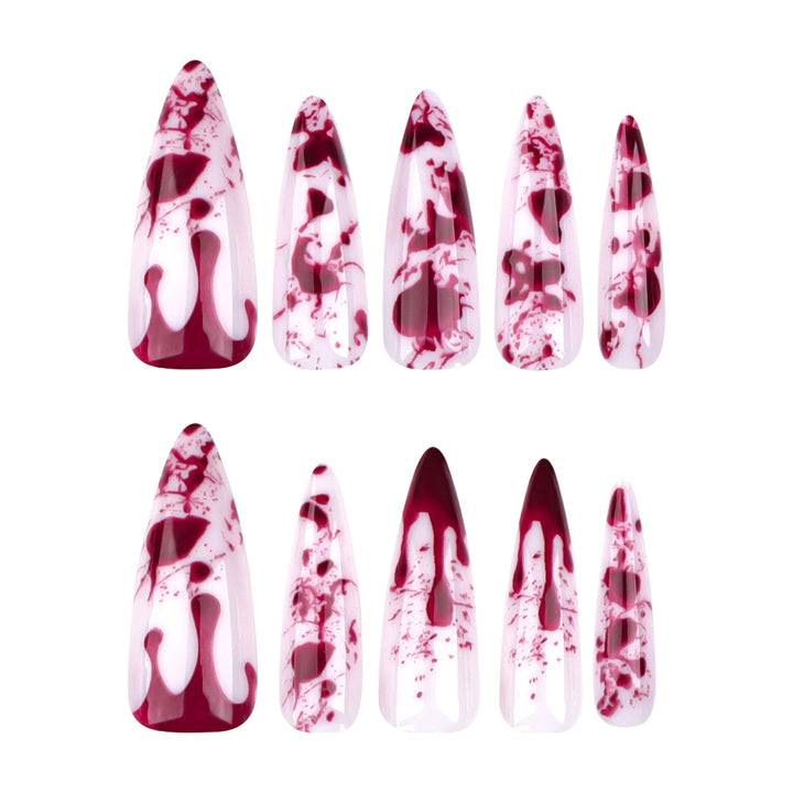 Artificial long stiletto nails with blood design Kalsten