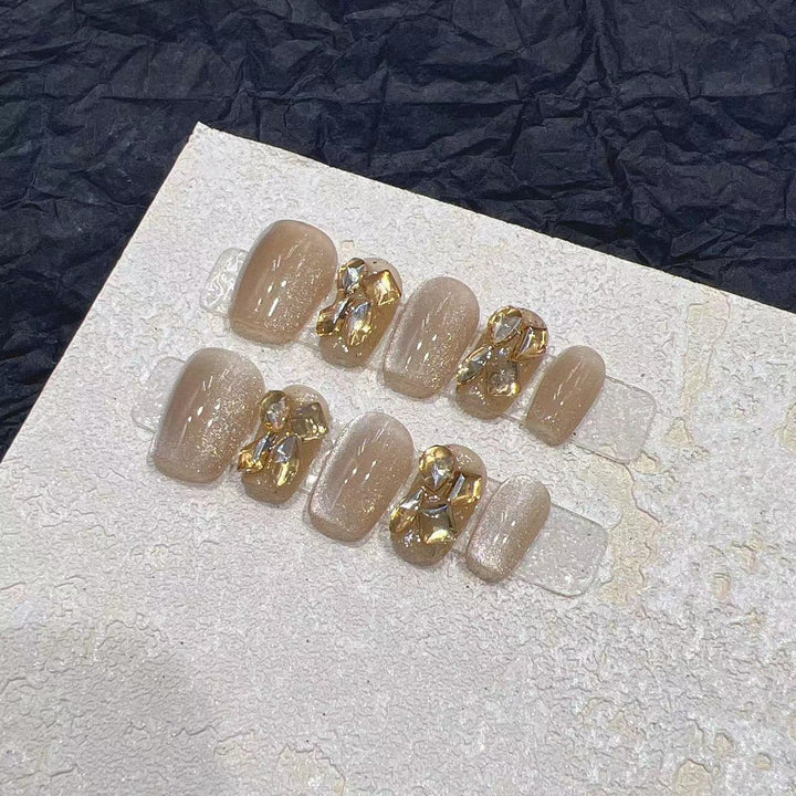 Premium Decorative Press-On Nail Set with Shimmering Gemstone Accents Kalsten