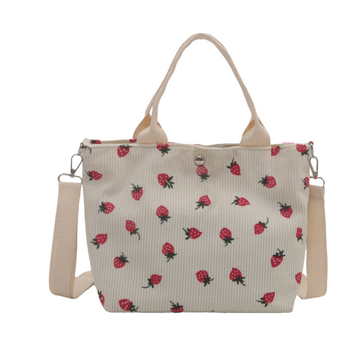 Cute Strawberry Print Canvas Tote Bag