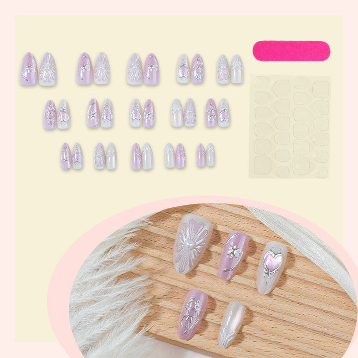 Decorative Press-On Nail Art Set with Floral Accents kalsten