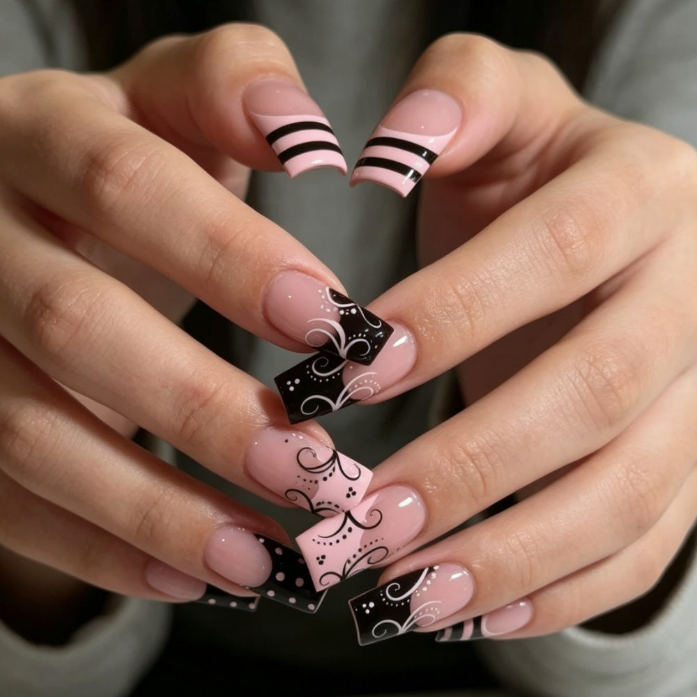 Artistic Long Square Press-On Nails with Whimsical Patterns Kalsten