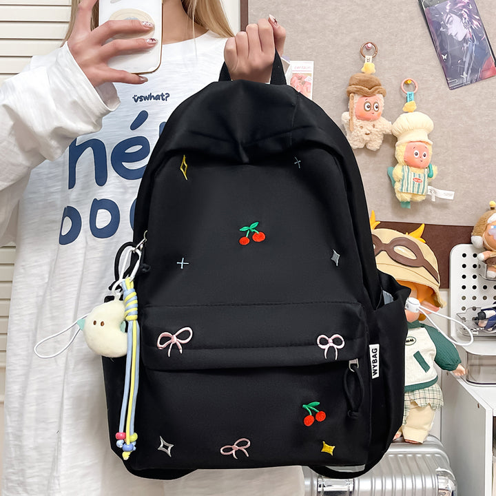 Cute Illustrated Cherry-Embellished Backpack Kalsten