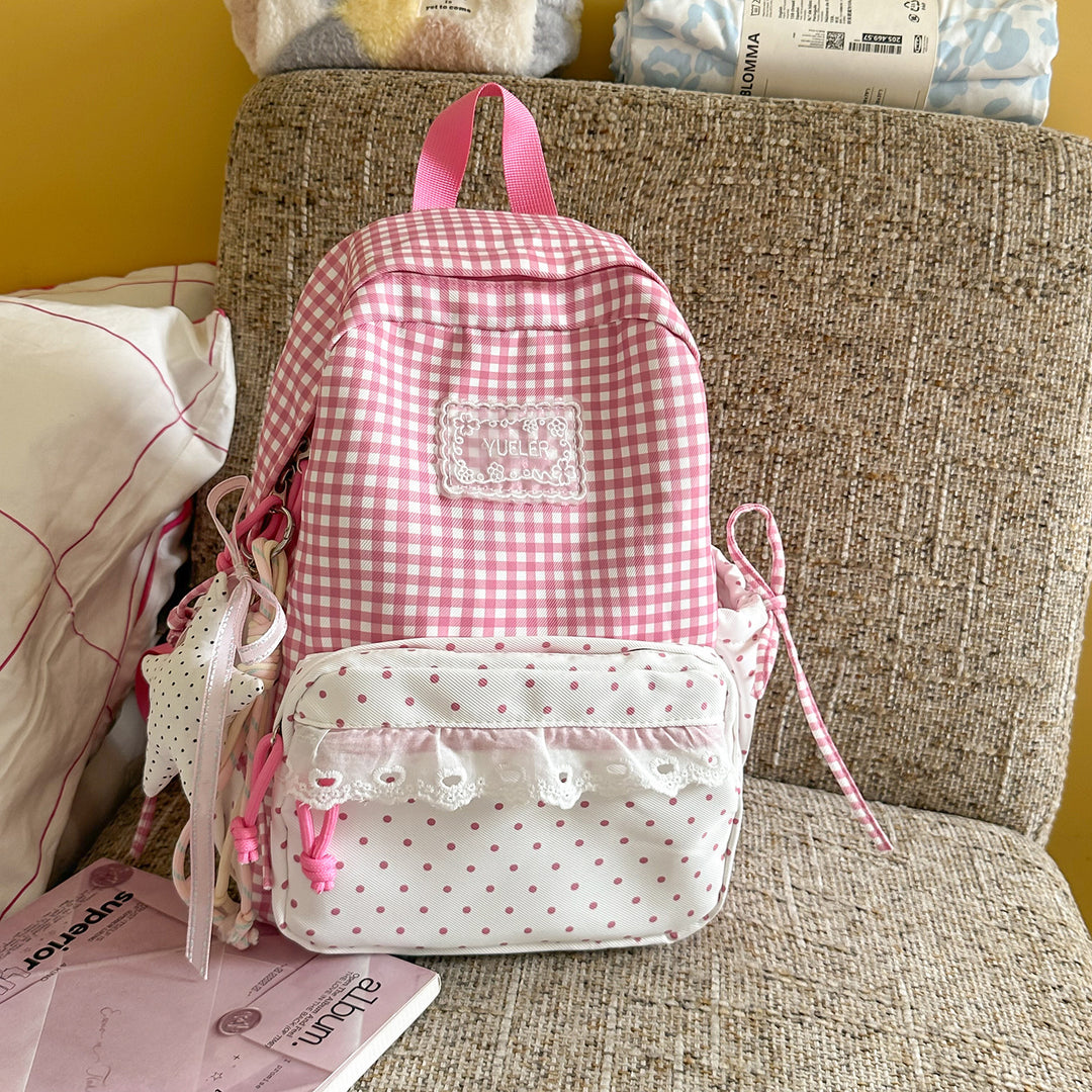 Charming Gingham Print School Backpack Kalsten