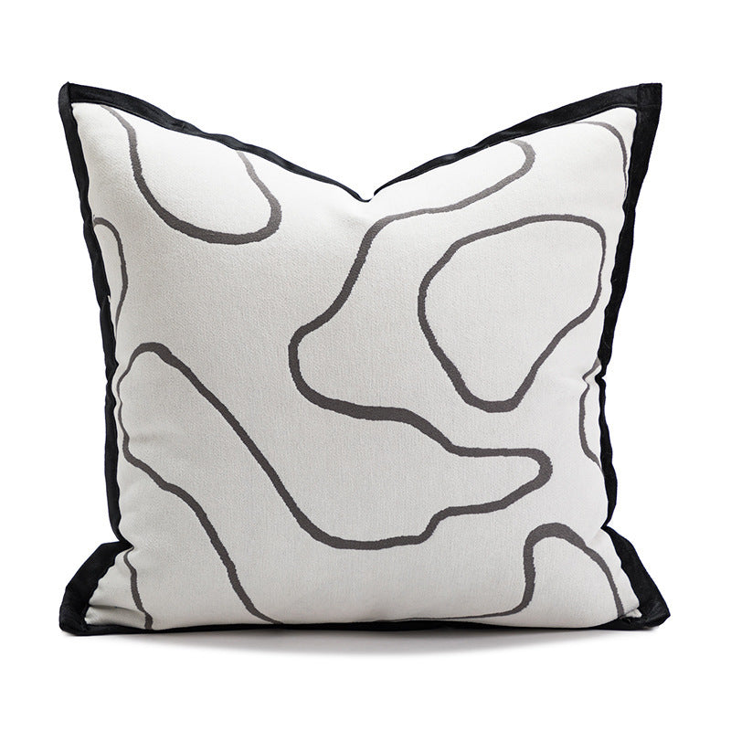 Decorative square cushion cover with abstract line print and contrasting piping Kalsten