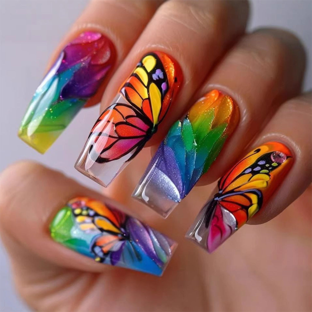 Artificial nails with colorful butterfly design Kalsten