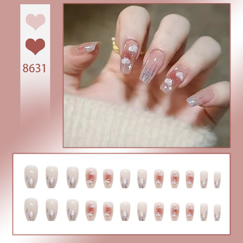 Artificial nail set with floral design and glitter accents Kalsten