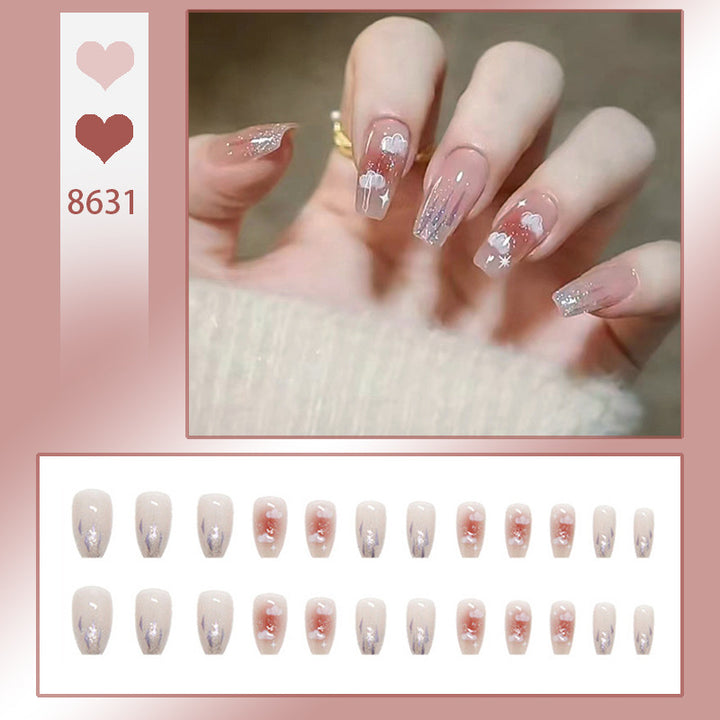 Artificial nail set with floral design and glitter accents Kalsten