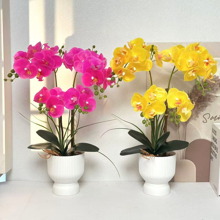 Elegant Faux Orchid Arrangement for Tabletop Home Decor