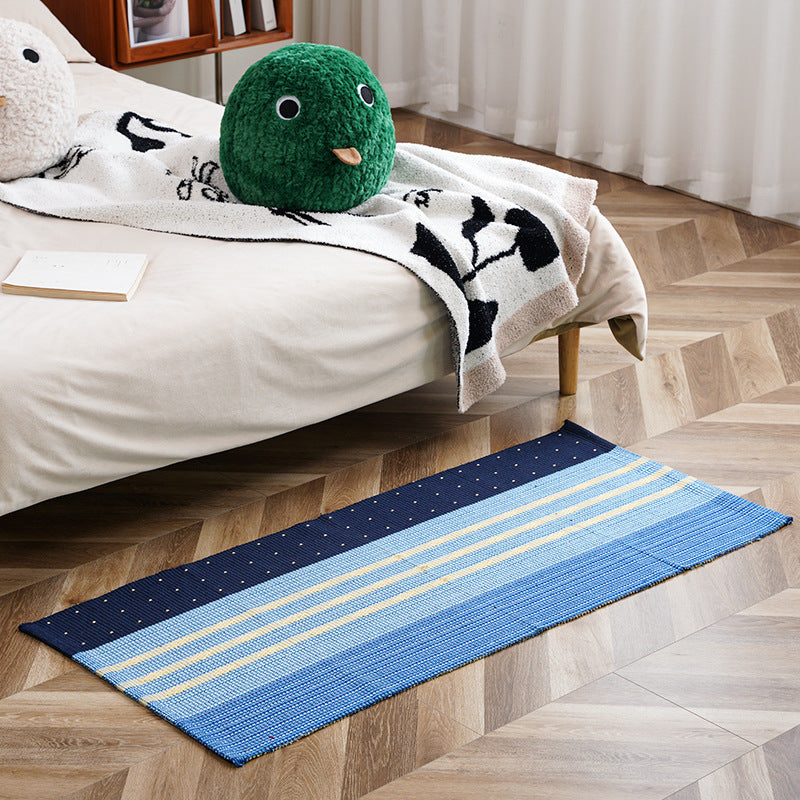 Flat-woven runner rug with check pattern and decorative border stripe Kalsten