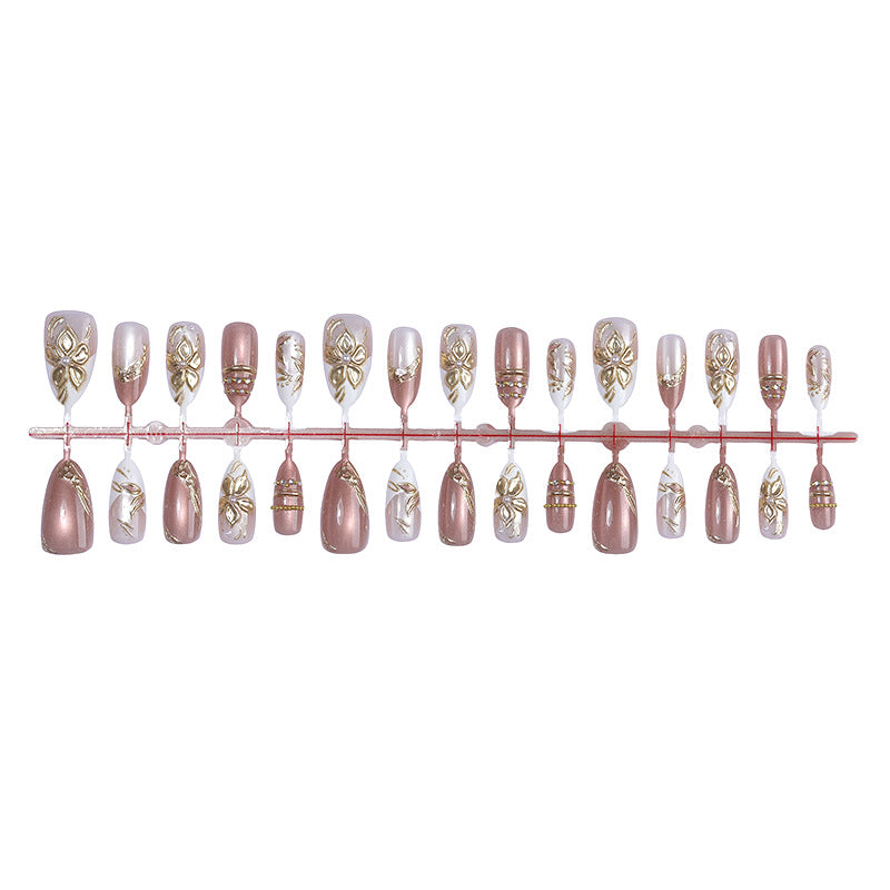 Artistic Press-On Nail Art Set with Elegant Floral Accents kalsten