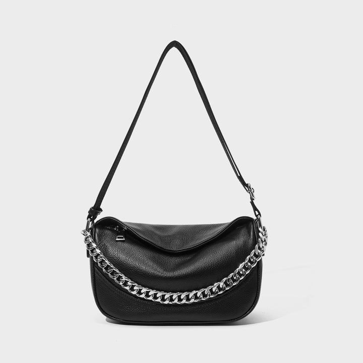 Pebbled Vegan Leather Crescent Shoulder Bag with Chunky Chain Strap