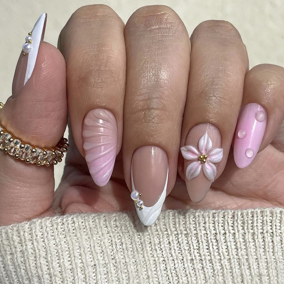 Creative nail art set with floral and shimmering design Kalsten