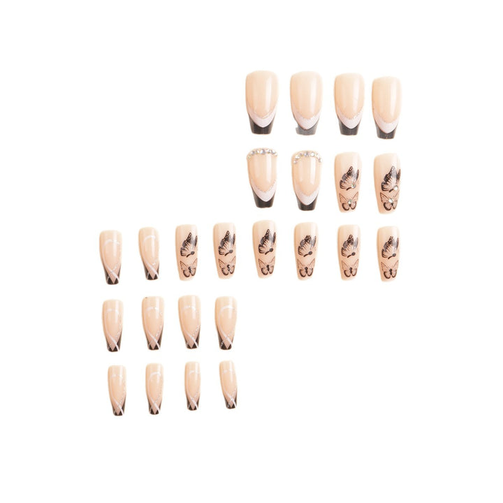 Artistic Long-Stiletto Press-On Nail Art with Butterfly Design Kalsten