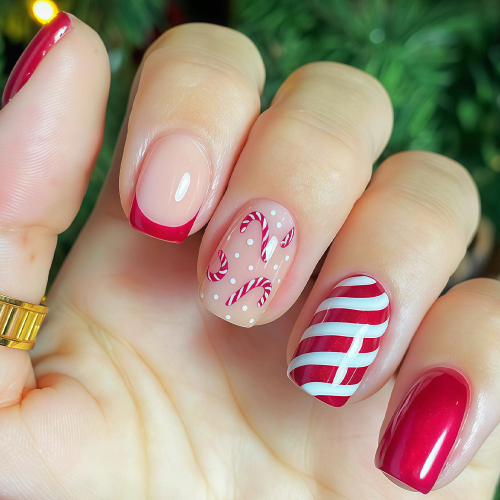 Festive Candy Cane Press-On Nail Art Set Kalsten