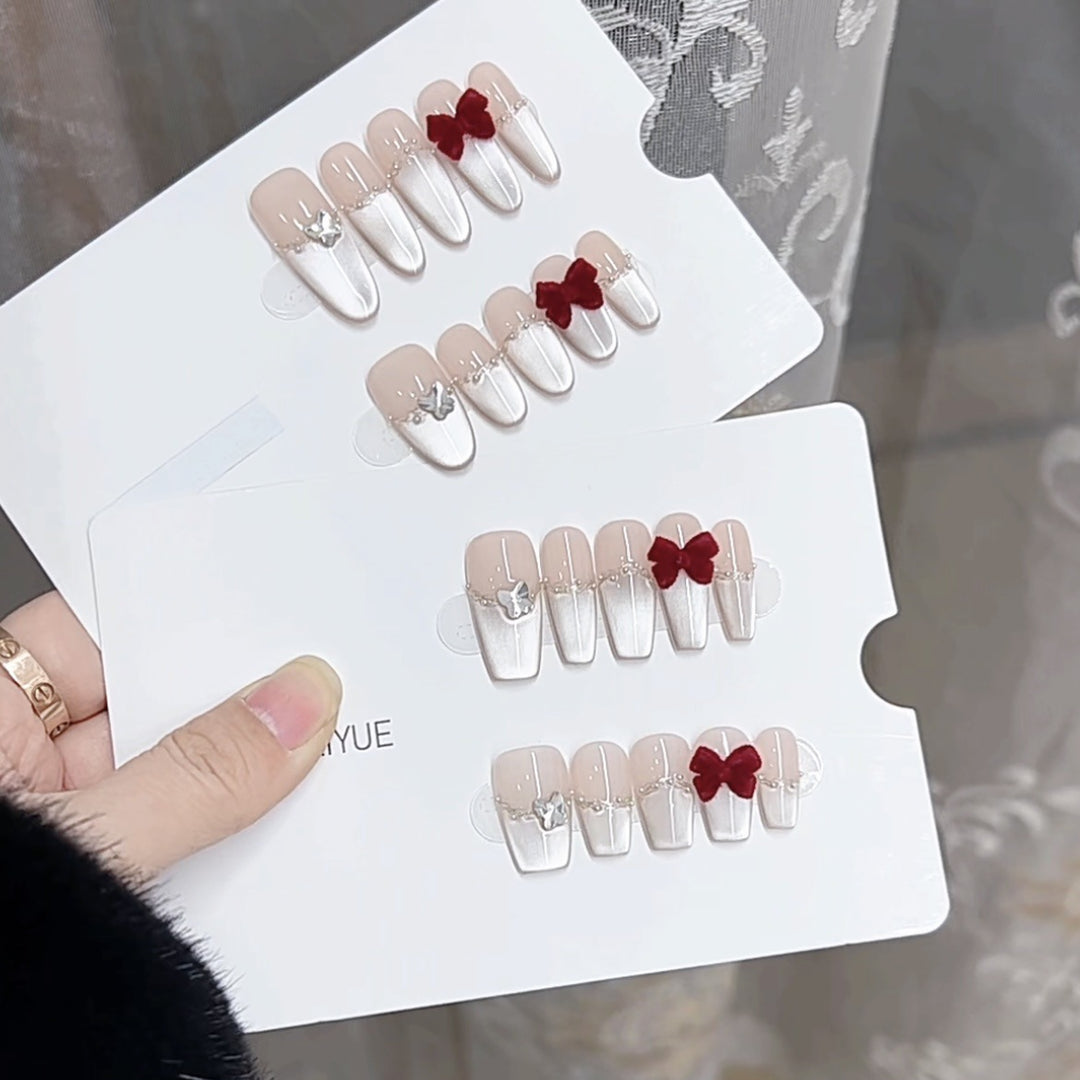 Decorative Press-On Nail Set with Elegant Bow Accents Kalsten