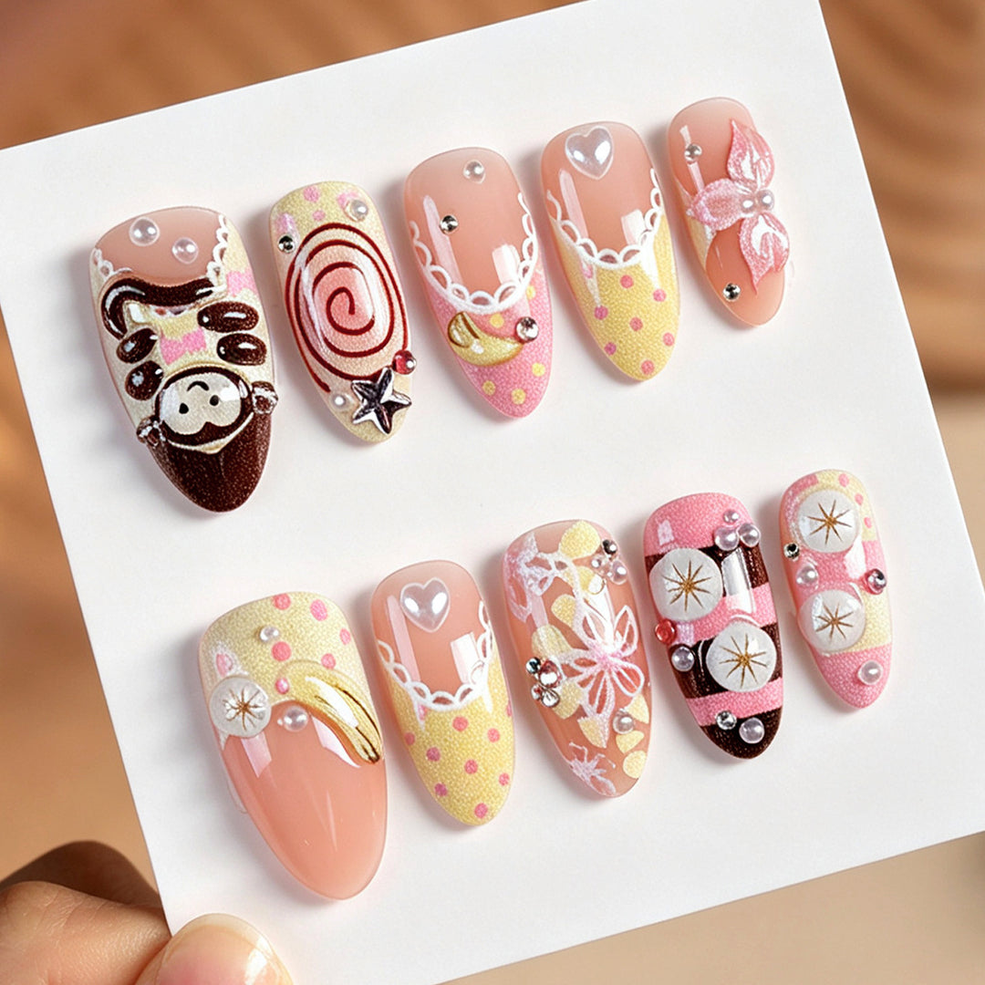 Artificial nail set with cute animal and dessert design Kalsten